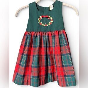 1997 Baby Togs, Inc. 3T Festive Plaid Dress with Wreath Embroidery